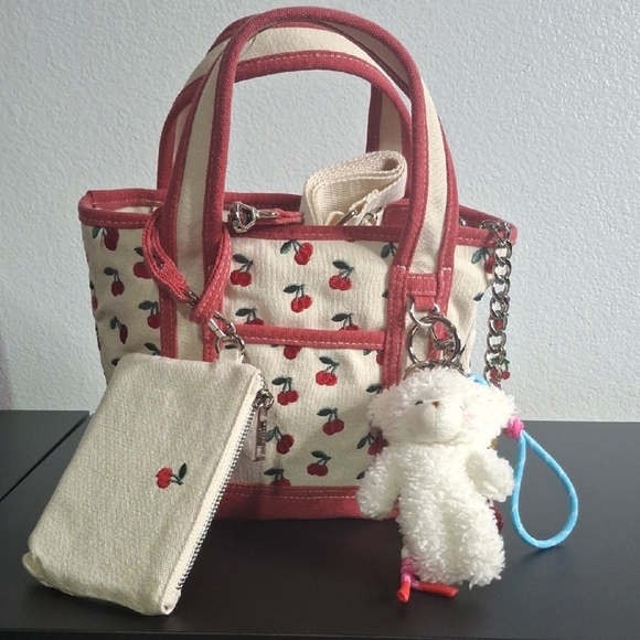 Other - Cherry Pattern Kids Tote with Plush Charm